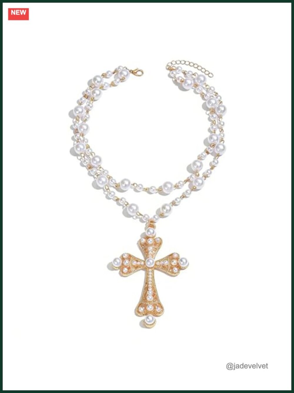 14k Gold Plated Cross Pearl Choker Necklace Gothic Women